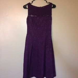 Plum sleeveless lace dress with mesh top
